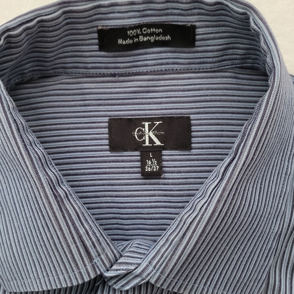CK | TALL 16.5 36/37 Cotton EUC Men's Dress Shirt | Calvin Klein blue stripes - Picture 12 of 12